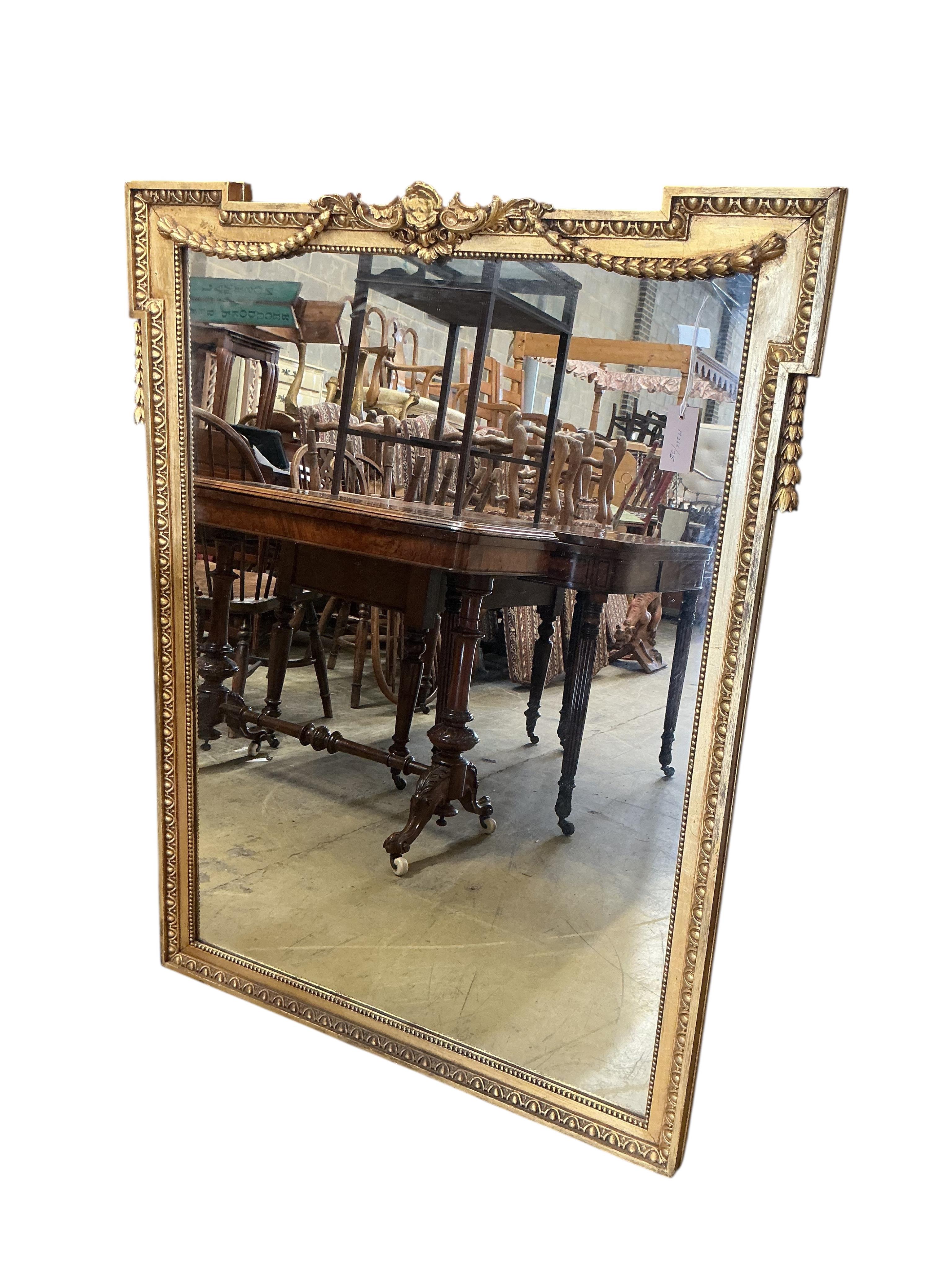 A George III style rectangular giltwood and composition overmantel mirror, width 90cm, height 118cm